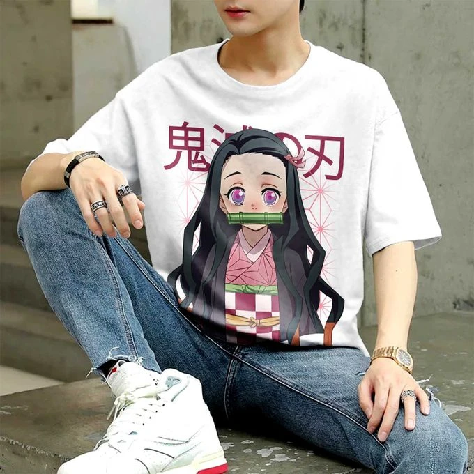 Sommer 2026 Demon Slayer Nezuki Bean Trend-Thema 100% Baumwolle Bedrucktes Lockeres Kurzarm-T-Shirt für Herren und Damen Top Y2k