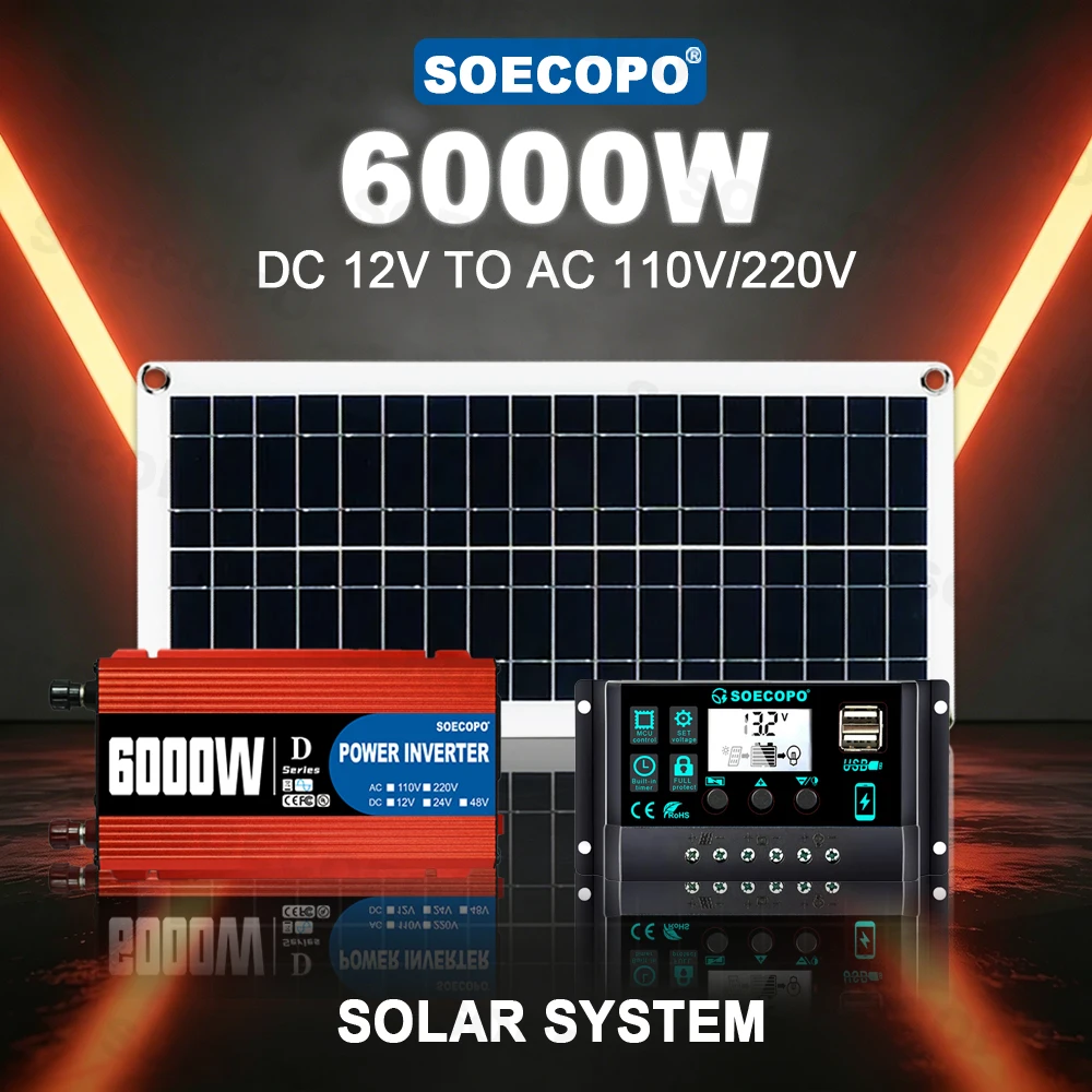 

Remote Area Waterproof 6000W Solar Generator Kit 110V/220V Inverter, 200W Panel, 100A Controller, for Fishing Boat party boat RV