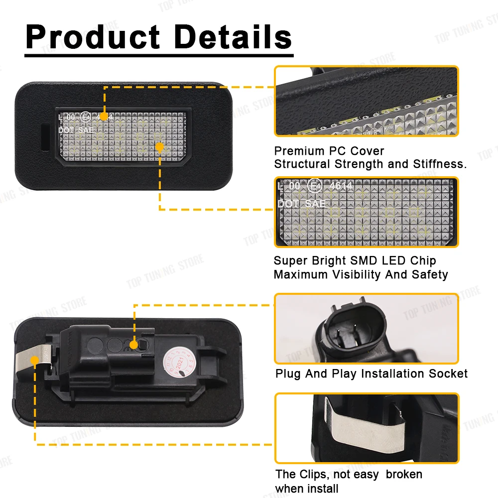 ضوء لوحة ترخيص LED ، مصباح الإضاءة الخلفية رقم ، ألفا روميو جيوليا 2016-2022 ، Stelvio 2017-2022 ، 50532562 ، 2 قطعة #2