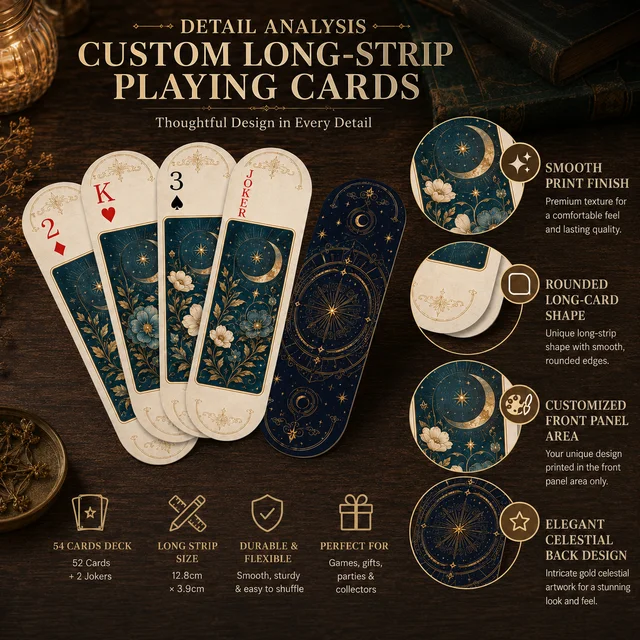 54pcs Custom Playing Cards Personalized Long Strip Playing Cards Photo Logo Design Creative Poker Deck Party Game Camping Gift 6
