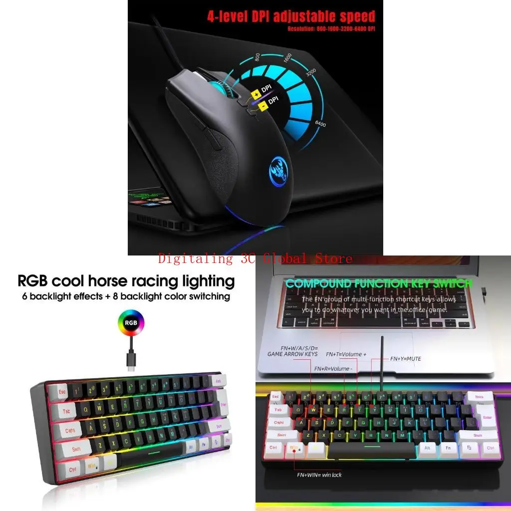 

61Keys RGB Keyboard Gaming Full-size Keyboard and Mouse Combo Ergonomic