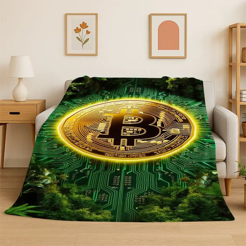 Rich Bitcoin Gold Coin Money Flannel Blanket Soft Warm Throw Blanket for Bedroom Living Room Bed Travel Camping Picnic Cover Nap