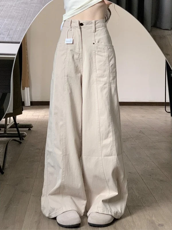 High Waist Fce Lined Cargo Jeans Women's Autumn Winter Loose Straight Leg Slimming Wide Leg Pants Casual Wear