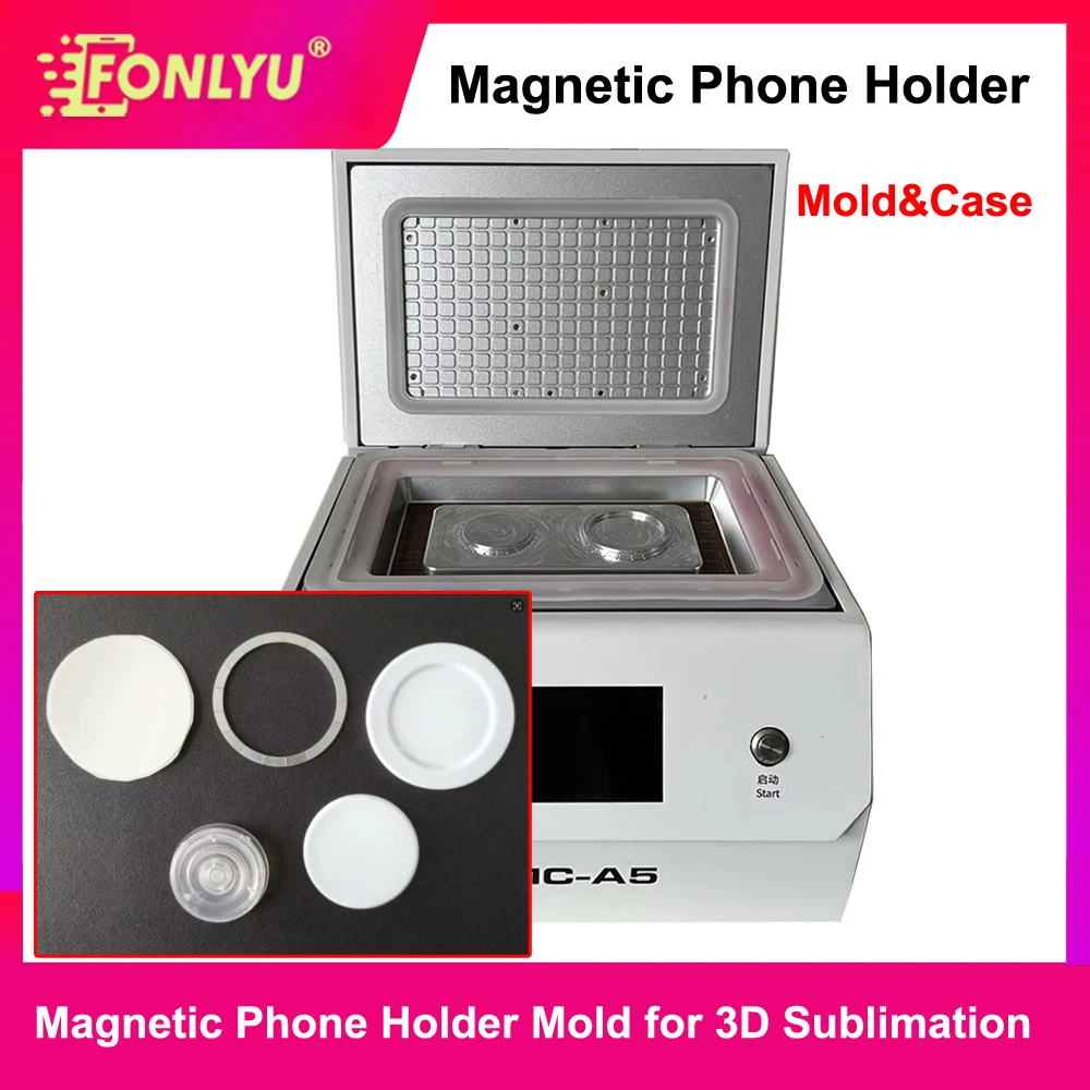 FONLYU Moule de sublimation 3D pour support de téléphone magnétique rétractable, utilisation avec machine de transfert thermique, impression DIY, coques personnalisées