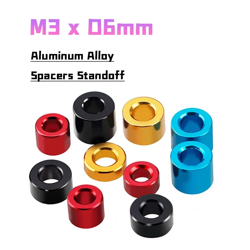 10Pcs/lots M3xD6mm Colour Aluminum Alloy Bushing Gasket Round Sleeve Unthreaded Spacers Standoff Length 5/6/8/10/12/15mm