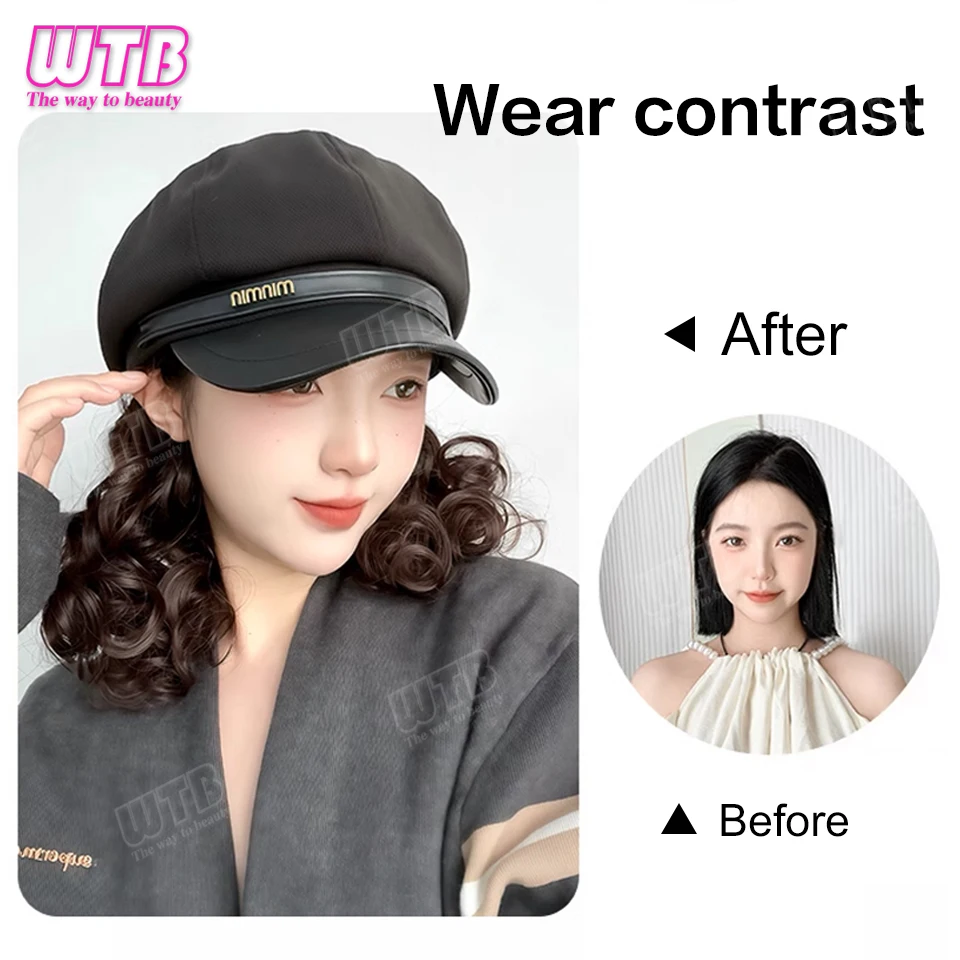 Synthetic Short Curly Hair Wig Hat integrated Female Pear Flower Roll Octagonal Wigs Fashion Warm Wig Hat in autumn and winter