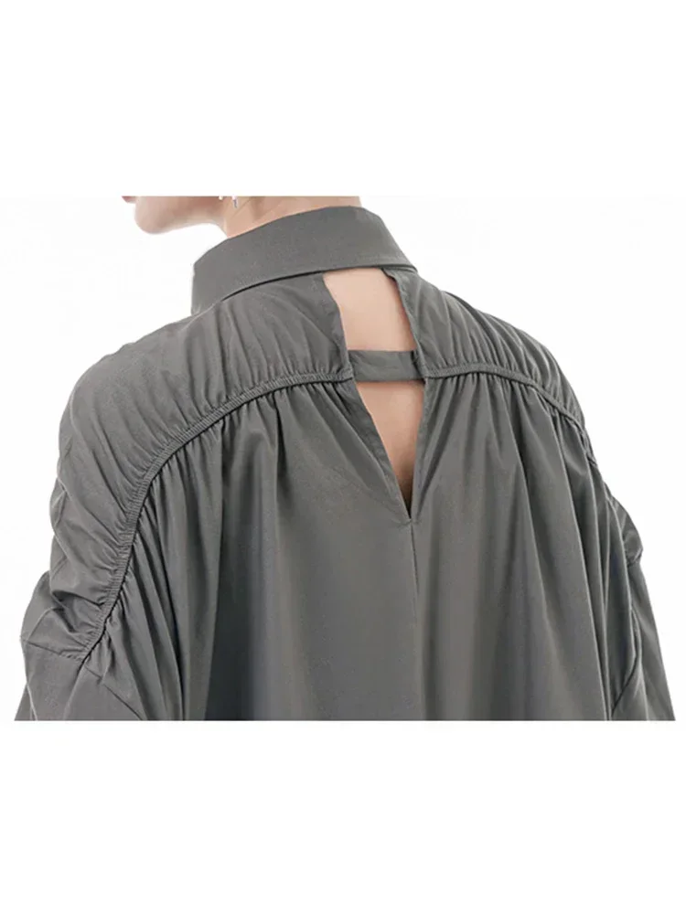 XITAO Casual Hemd Kleid Aushöhlen Falten Lange Hülse Drehen-unten Kragen Frauen Einfarbig Herbst Einfachheit Neue DMJ2729