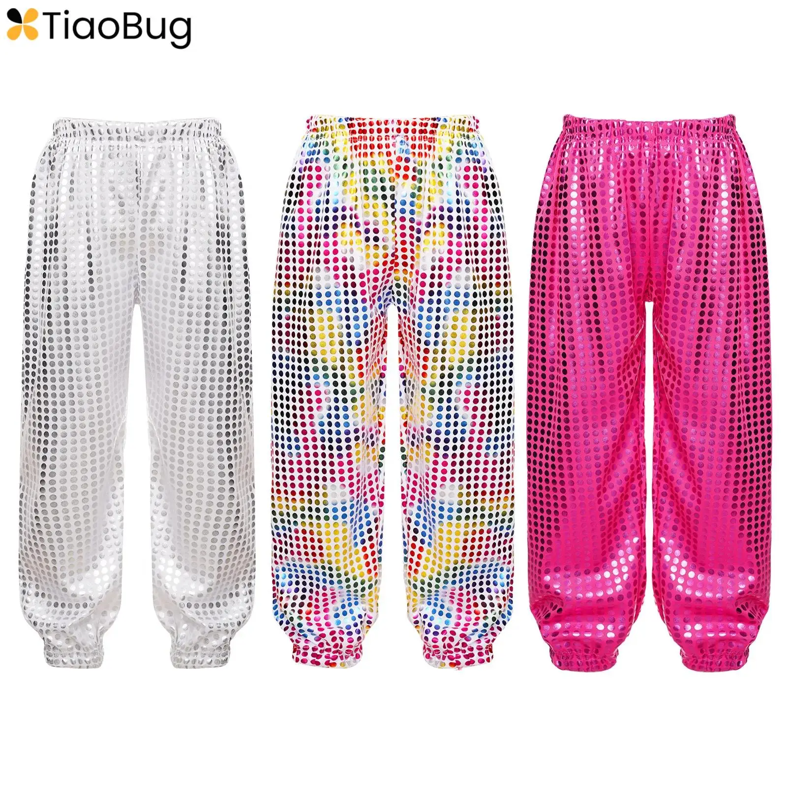 

2024 New Hip-hop Jazz Dancing Pants Kids Boys Girls Shiny Dots Dance Trousers Stage Performance Ballroom Party Dancewear Costume