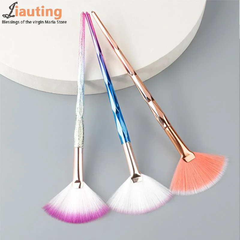 Grande plana destaque blush em forma de leque pincel de maquiagem em pó solto escova de rosto coreano macio aconchegante até mesmo ferramentas de cor para mulher
