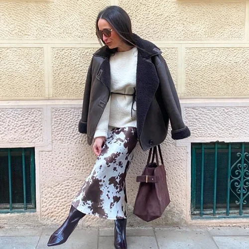 Imagen 2 del producto HXAO-faldas largas con estampado Vintage para mujer, falda de satén con tinte anudado, cinturón, faldas elegantes de cintura alta, 2025