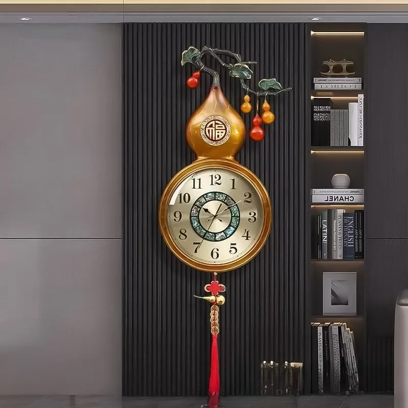 New Chinese brass wall clock household wall clock living room table wall hanging hall gourd silent clock copper art
