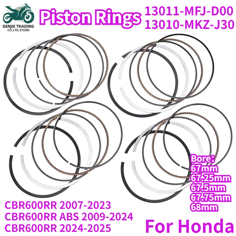 

For Honda CBR600RR 2007-2025 67mm 67.25mm 67.5mm 67.75mm 68mm STD 0.25 0.5 0.75 +25 Motorcycle Engine Cylinder Piston Rings Kit