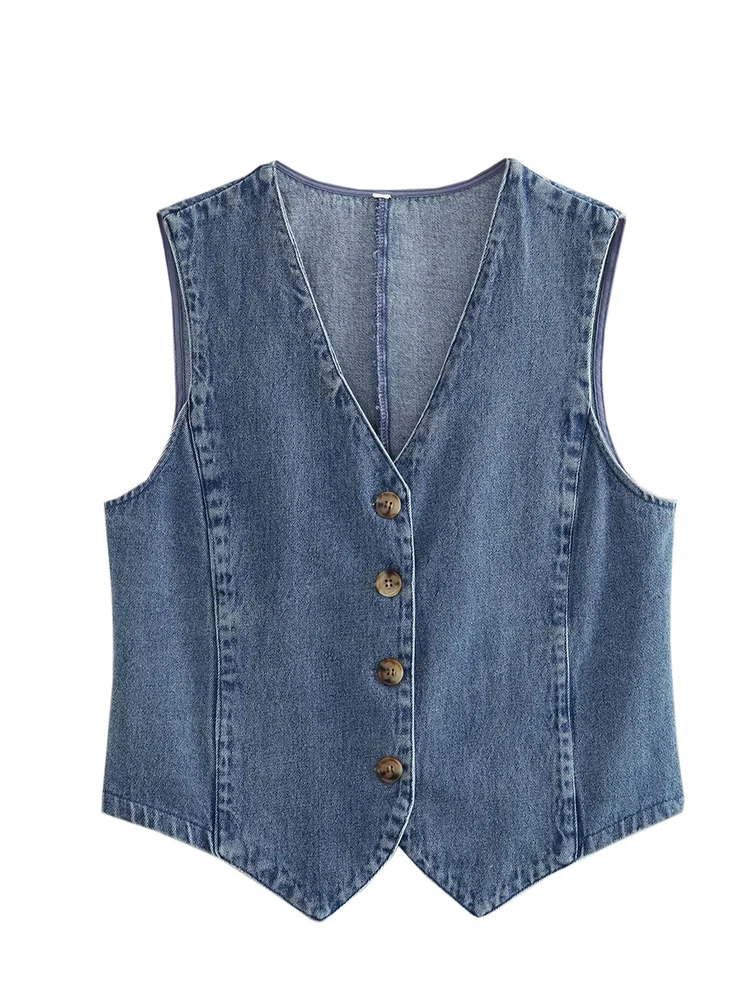 YENKYE  2023 Women Blue Denim Waistcoat Sexy Sleeveless Single Breasted Female  Summer Vest Top