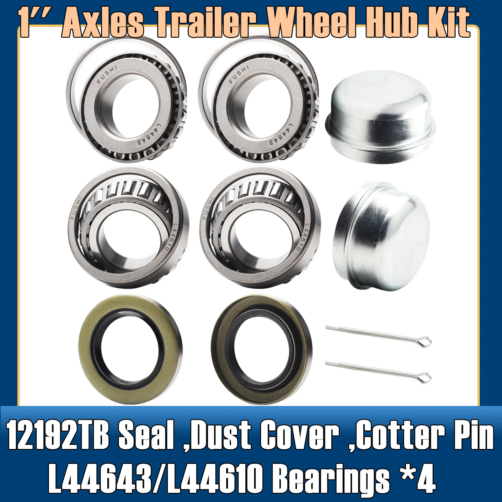 2 Set 1'' Axles Trailer Wheel Hub Bearings Kit, L44643/L44610,1.000