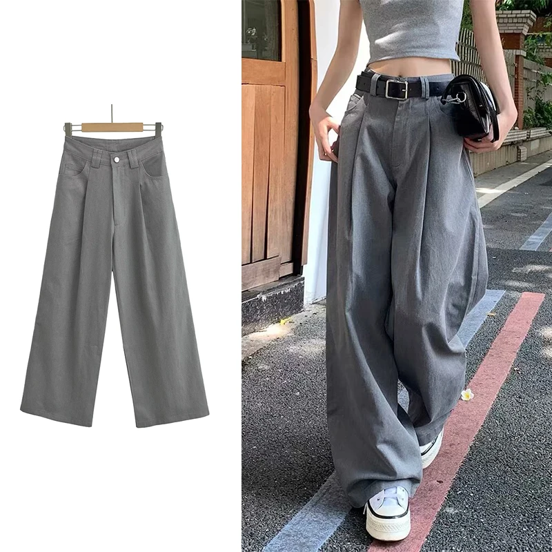 

TRAF ZR Loose Women's Tracksuits Y2k Harajuku Pants Trousers Summer Vintage Ladies Baggy Elegant Woman Korean Fashion Wide Flare