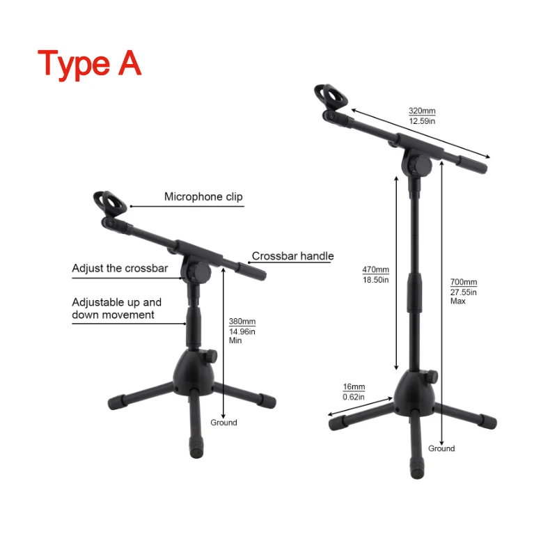 حامل ميكروفون احترافي ، معدن أسود ، أرجوحة على الأرض ، حامل ثلاثي القوائم قابل للتعديل ، ملحقات ميكروفون