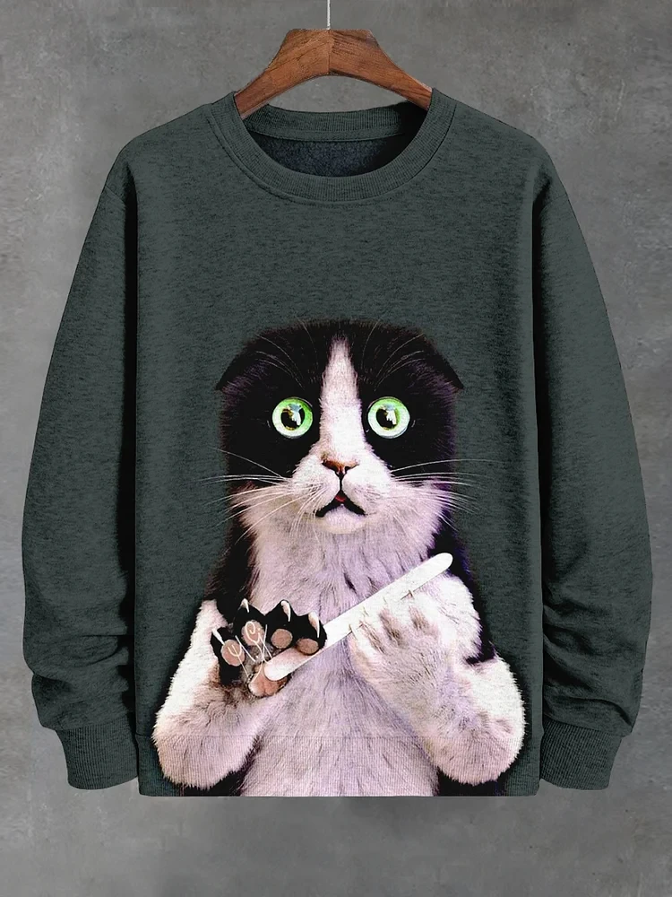 

Spring Autumn Sweatshirt Pullover Anime Cat Casual Japanese Art Animal 3D Printed O Neck Long Sleeve Hoodies Y2k Tops Pullovers