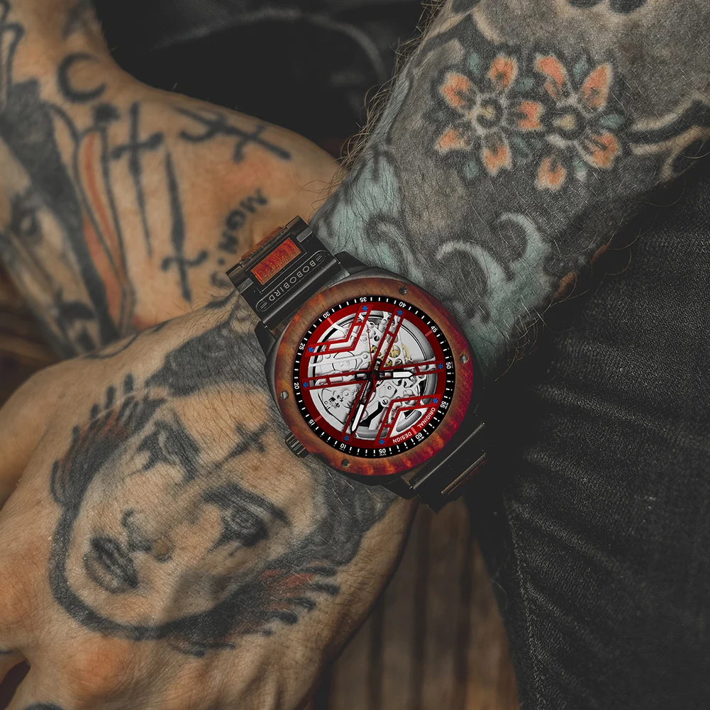 ساعة ميكانيكية أوتوماتيكية BOBO BIRD قمة الموضة الفاخرة للرجال ساعة يد معدنية خشبية ساعة هدية رائعة شعار صندوق مخصص reloj hombre