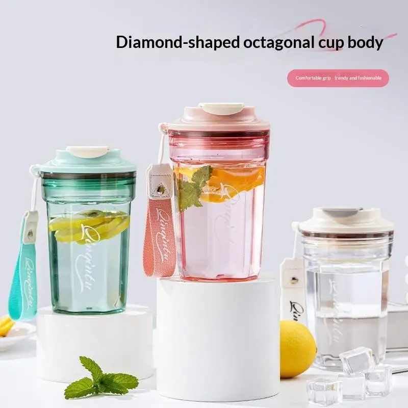 Clear Plastic Reusable Coffee Cup Food Grade Leak Proof Lid Portable Lanyard for Outdoor Camping Daily Commute