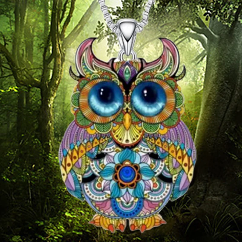 Fashion Stainless Steel Painted Animal Owl Necklace Creative Necklace for Women Stainless Steel Jewelry Halloween Party Gifts
