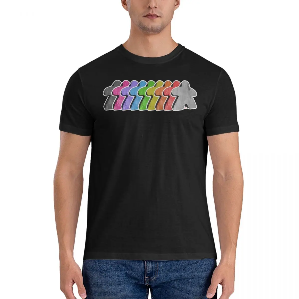 Men Meeple Rainbow Row T Shirt C-Catan Cotton Clothing Novelty Short Sleeve Crewneck Tees Printing T-Shirts