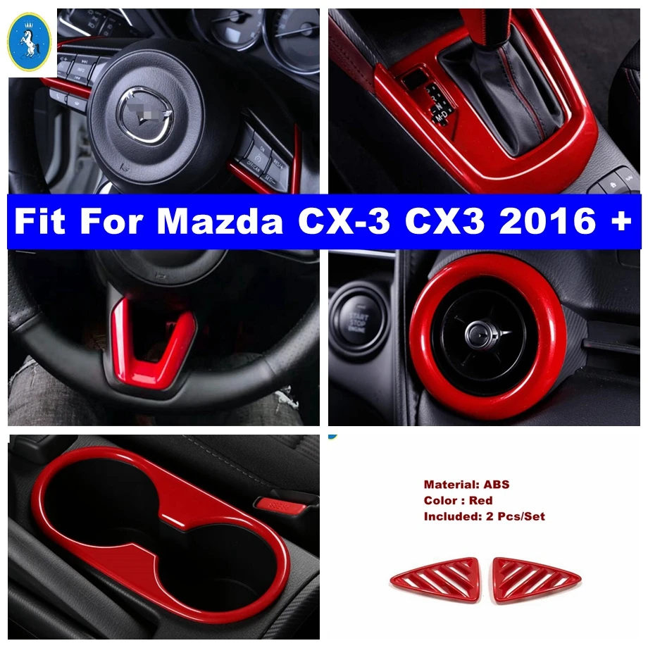 

Red Air Outlet / Steering Wheel / Gear Shift Water Cup Holder Cover Trim Fit For Mazda CX-3 CX3 2016 - 2021 Interior Accessories