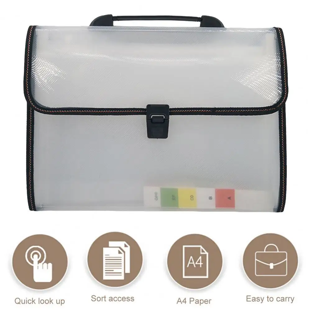 Buckle Closure Document Folder File Folder Portable A4 File Organizer with 13 Pockets Buckle Closure Handle for School Supplies