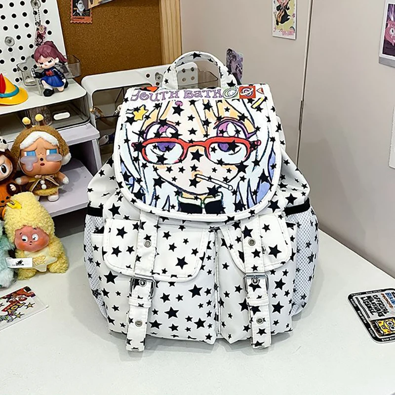 Richme Y2K Women Backpacks 2025 Aesthetic Anime Star Shaped Print Mochilas Para Mujer New Design Students Commute Bag Female