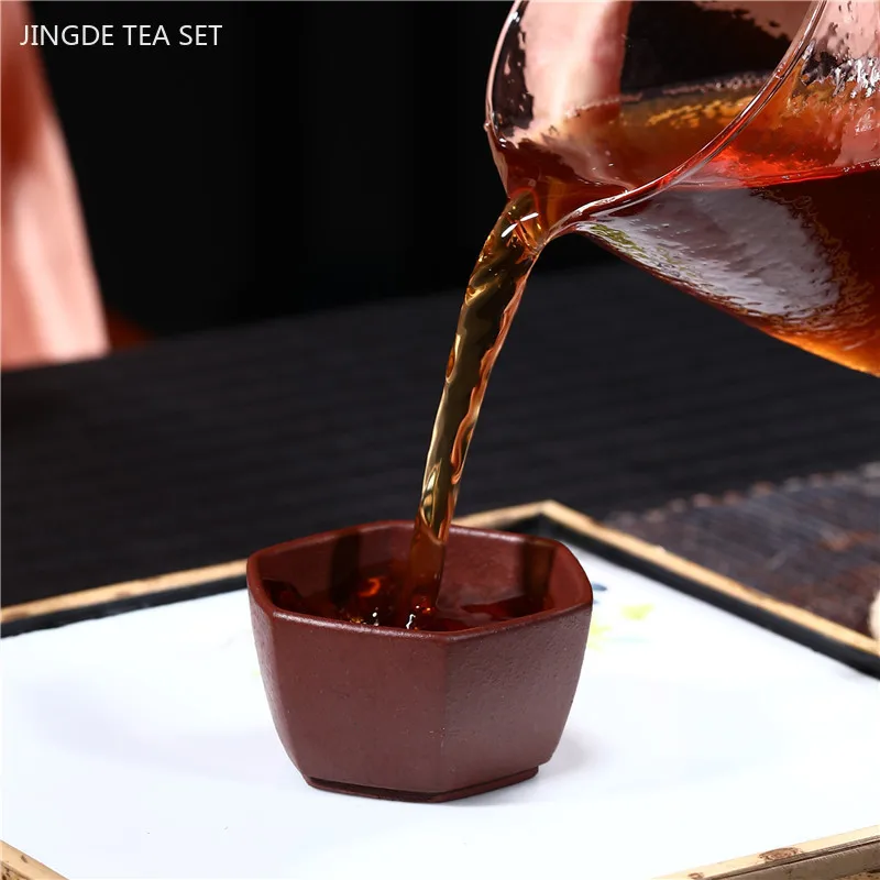 2pcs/40ml Authentic Yixing Purple Clay Teacup Raw Ore Beauty Portable Tea Cup Hand Carving Travel Meditation Cup Tea Set Gift