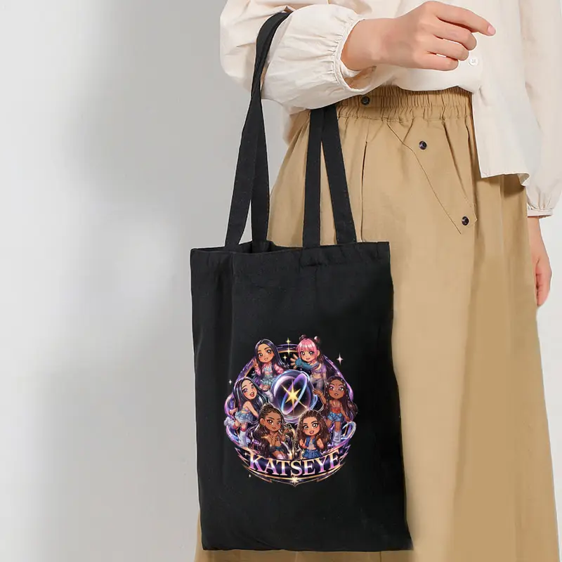 Kpop Katseye World Tour Women Large Capacity Tote Bag Multi Functional Travel Bags Fashion Shopping Bags Fan Gifts Q Version