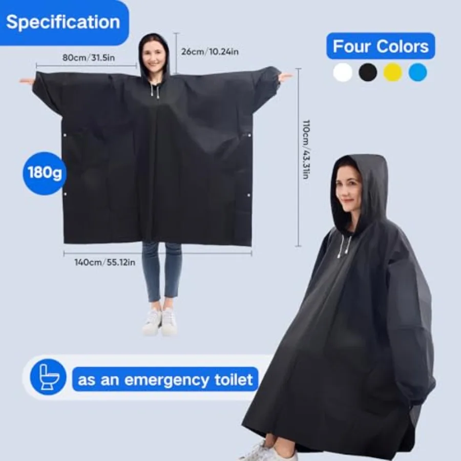 Reusable Waterproof Adult Rain Ponchos 2 Packs - Hood and Sleeves, Women's Theme Park Rain Outfits