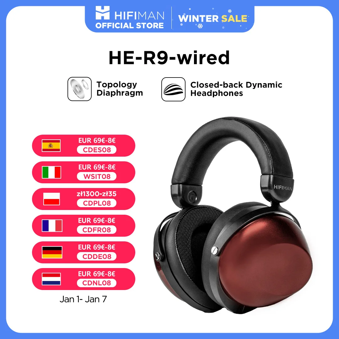 HIFIMAN HE-R9 Dynamic Closed-Back Over-Ear Headphones with Topology Diaphragm-Wired Version