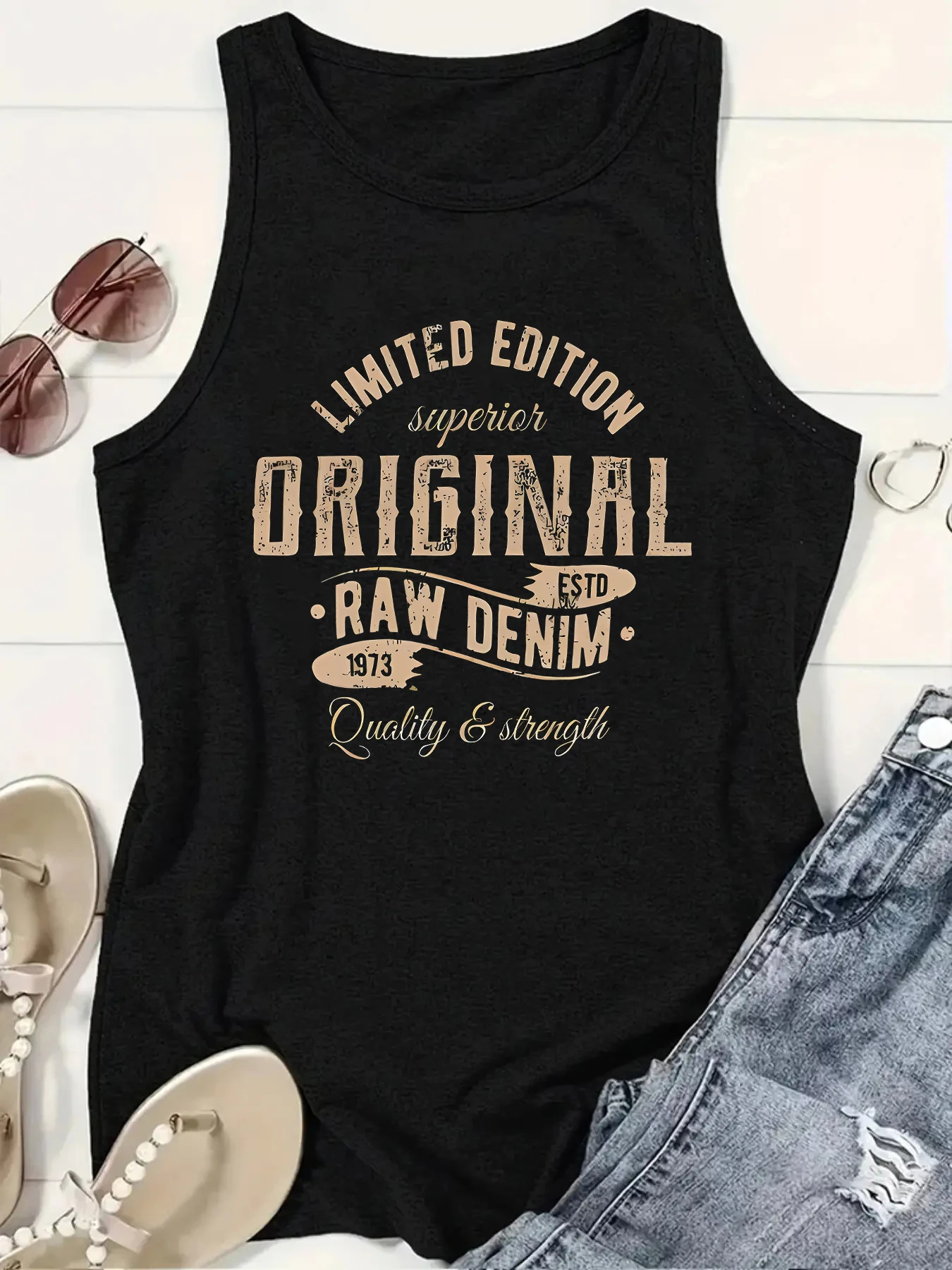 Ärmelloses Sommer-Tanktop für Damen, Vintage Limited Edition 1973 Retro-Buchstabendruck, Distressed-Text, lässige Alltags-Workout-Weste – Detail 3
