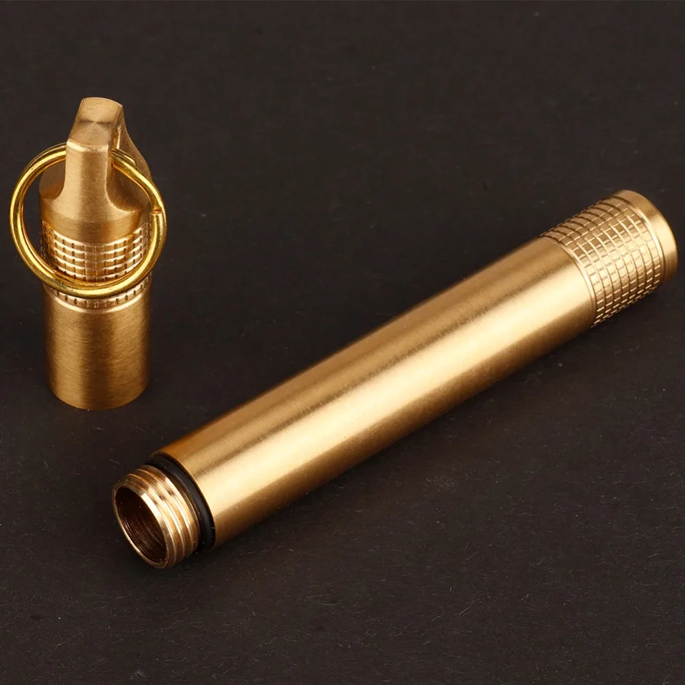 Durable Brass Pill Bottle Key Ring Portable Toothpick Container Pill Box Hiking