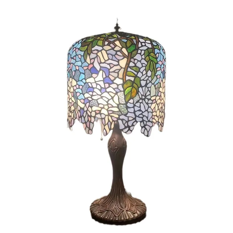 

Blue wisteria art colored glass lighting, floor-to-ceiling bedroom study decorative lighting