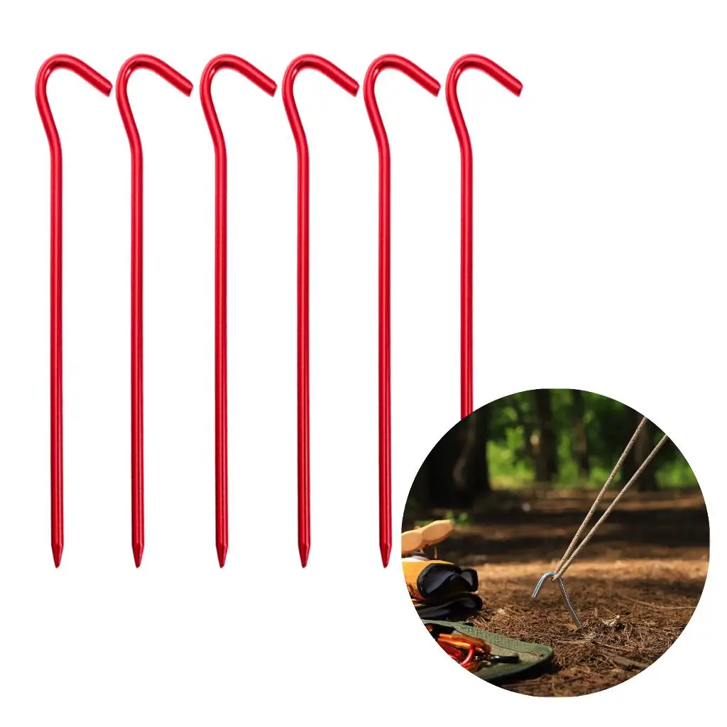 6 Pcs/Set  Aluminum Alloy Tent Spikes With Hook Garden Stakes Ground Spikes For Hammock Camping Wind Rope Awning Canopy