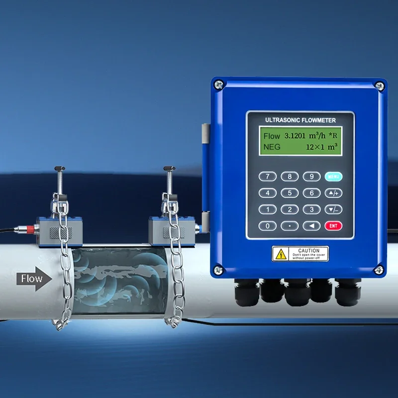 Misuratore di portata ad ultrasuoni digitale da 1 pollice 500 mm Alimentato a batteria non invasivo a parete per acqua domestica e liquami di cemento