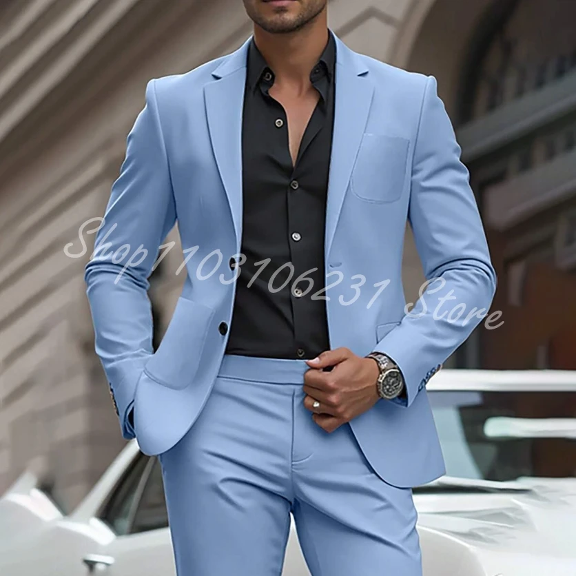 Green Elegant Men Suits For Wedding 2 Pieces Notched Lapel Slim Fit Groom Tuxedo Jacket Pants Daily Male Traje De Hombre