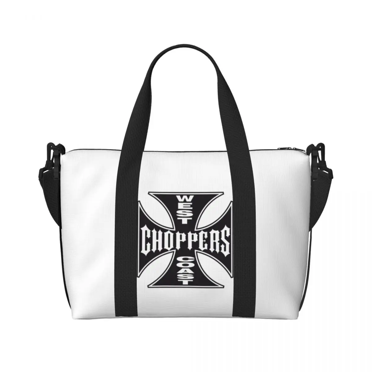 Custom West Coast Iron Cross Choppers Tote Bag Women Large Capacity Beach Gym Shoulder Travel Bag