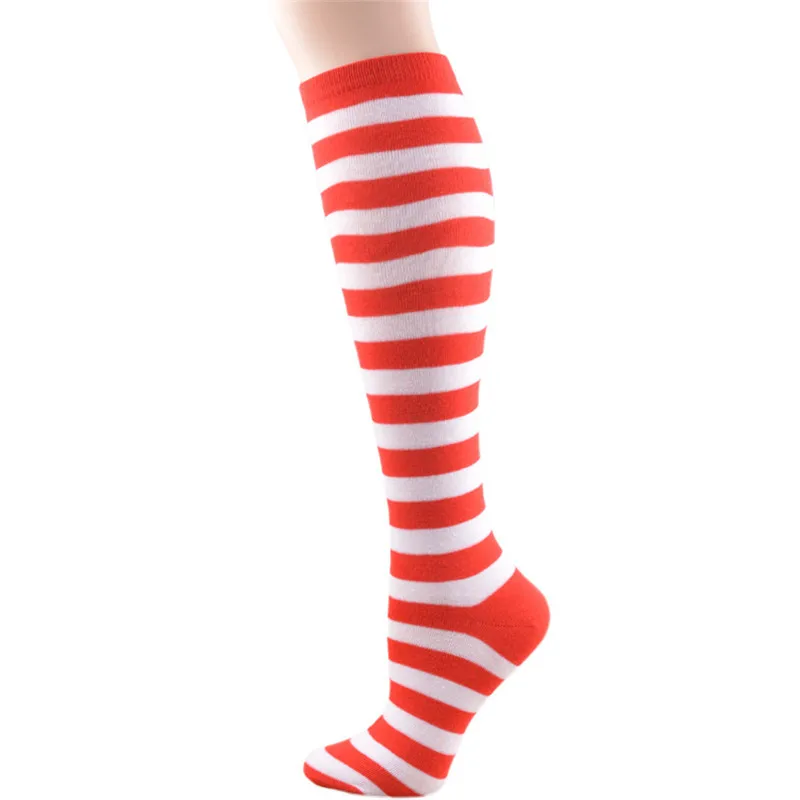 1 Pair Winter Women Girls Long Stripe Socks Printed Thigh High Striped Cotton Socks Sweet Cute Warm Plus Size Overknee Socks 양말