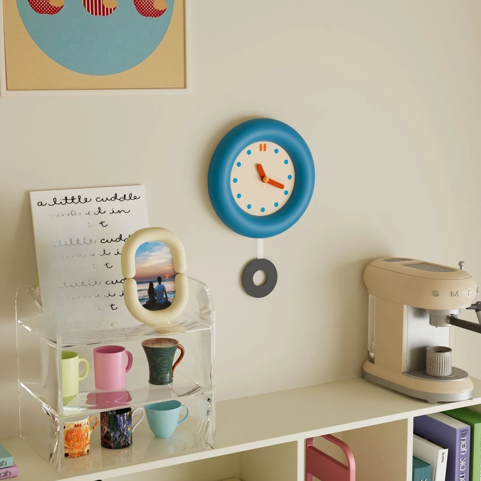 Minimalist Donut Round Desk Wall Clock Room Decoration Frame Silent Quartz Table Clock Kids Room Bedroom Office Home Decor Gifts