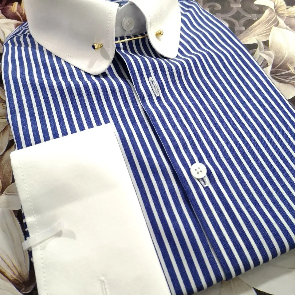 Retro Luxury Light Color Men's Shirt round Neck Button Pure Color White Long Sleeve Casual Fashion All Seasons Business Shirt
