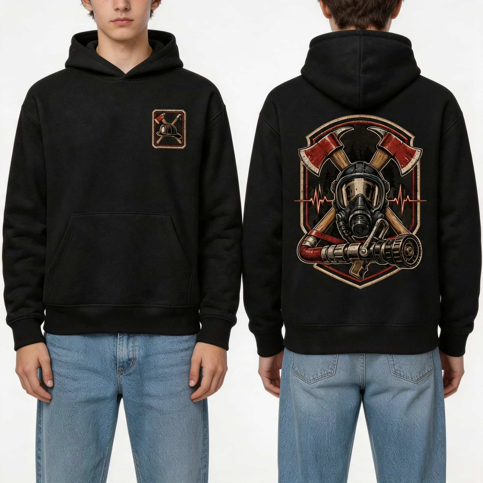 Autumn Winter Casual Firefighter Axe Helmet Print Men hooded sweatshirt Women Boys coat Top Parent Child Kid 's Cotton Hoodie