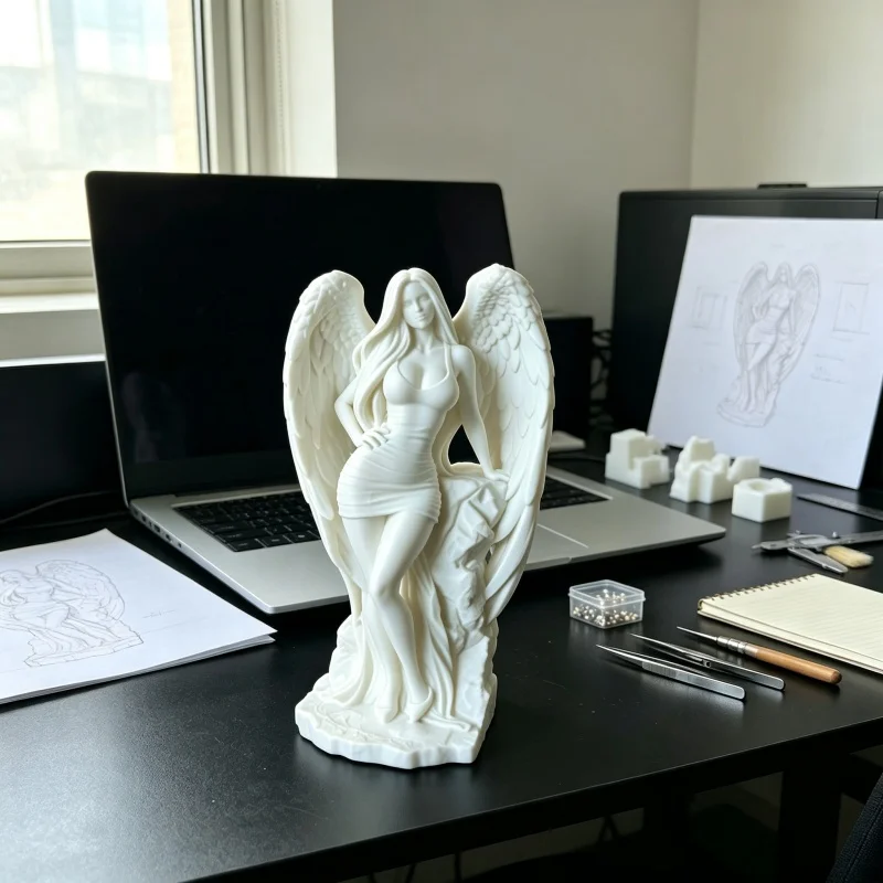 3D Printed Uncolored Angel Goddess Statue DIY Coloring Craft Desktop Home Table Decoration Ornament