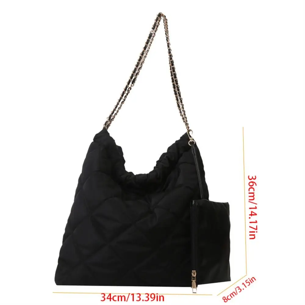 Tas Selempang Gaya Korea dengan Tali Serut, Motif Kotak-kotak, Kapasitas Besar, Tas Jinjing Berlapis Kapas, Tas Empuk Warna Solid