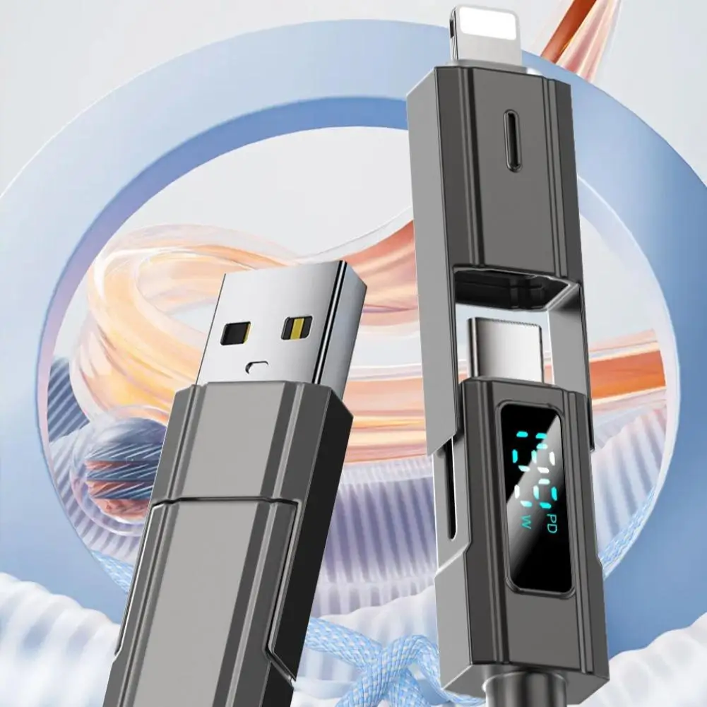 65W Keychain Digital Display Four-in-One PD Fast Charging Cable, Suitable for Apple and Huawei Type-C 5A Mobile Phone Data Cable
