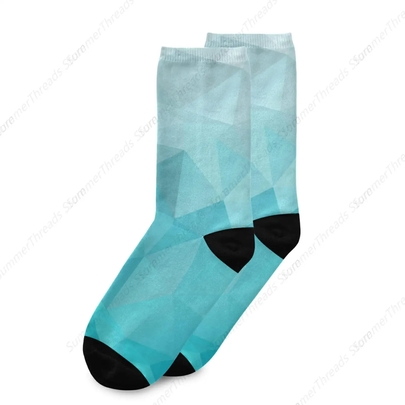 Crystal Triangular Design in Blue White Ice Colors Unisex Long Casual Socks Athletic Crew Socks for Women Men