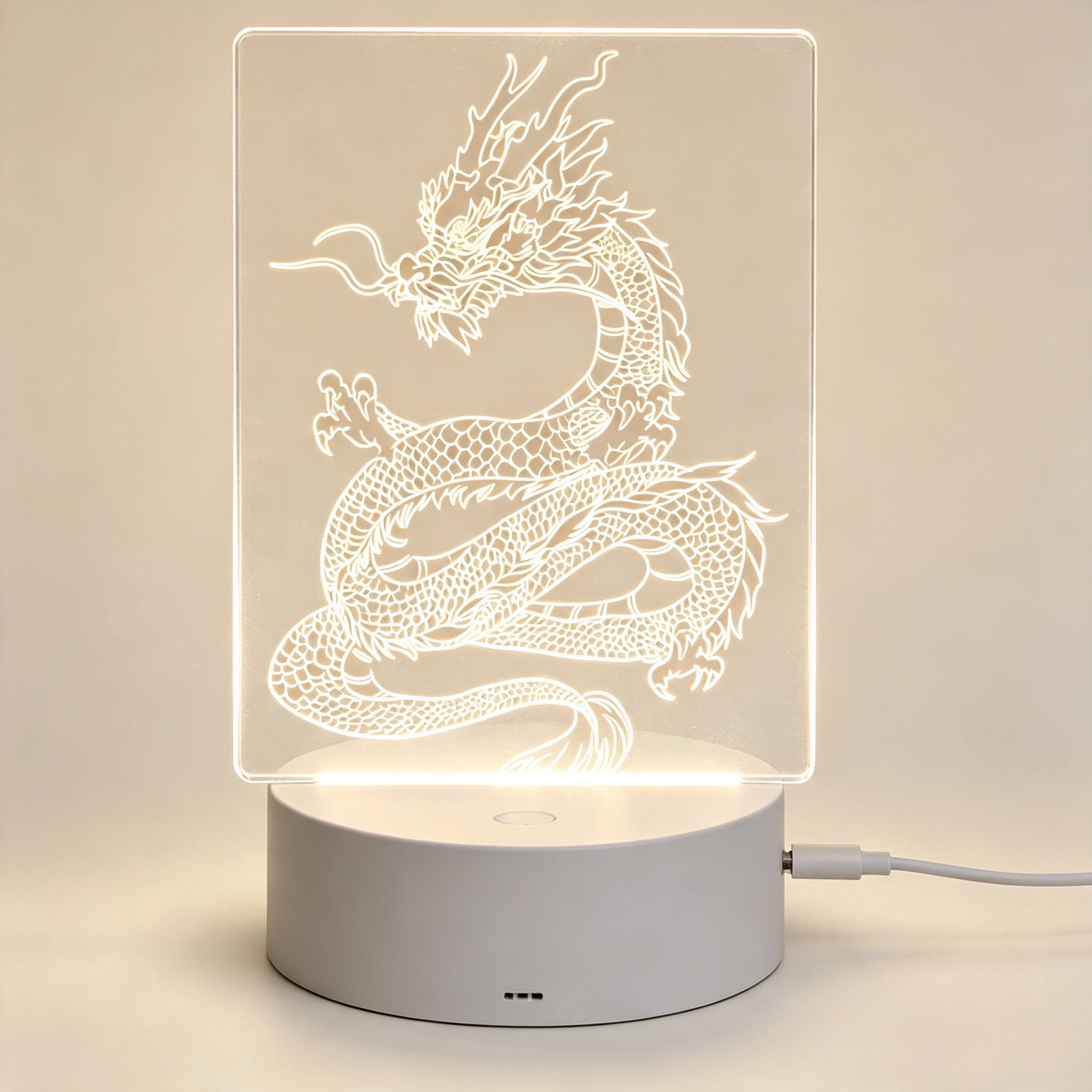 Chinese Style Auspicious Dragon Line Art Acrylic 3D LED Night Light,Vintage Loong Engraving LED Acrylic Ambient Night Light