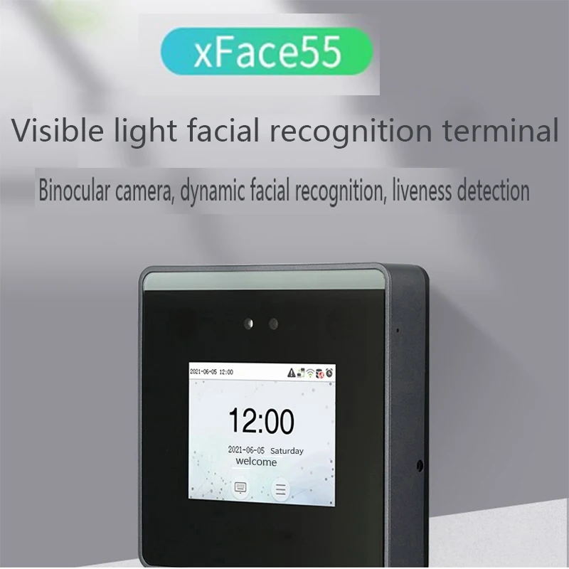XFace55 cahaya tampak pengenalan wajah layar sentuh terminal kehadiran fungsi kontrol akses sederhana