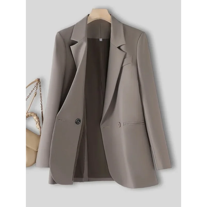 Autumn Winter Women Loose Blazer Coat Brown Black Pink Gray Female Long Sleeve Single Breasted Ladies Casual Jacket